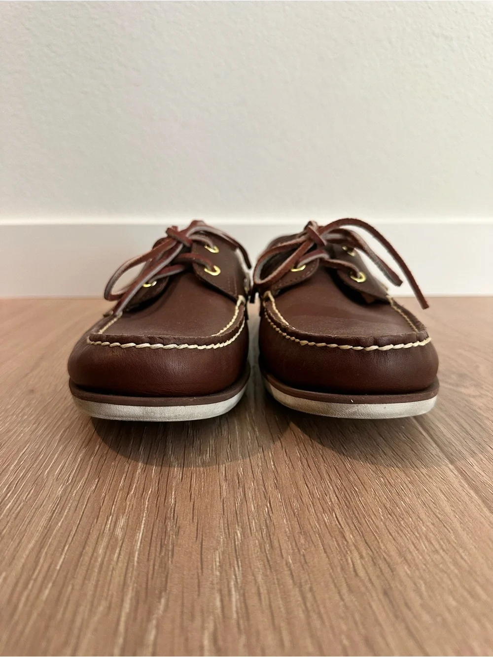 Timberland Brown Leather Boat Shoes with White Outsole